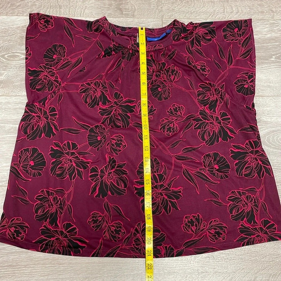 Apt. 9 Burgundy Floral Blouse Cap Sleeve Back Keyhole Closure L - Picture 7 of 14